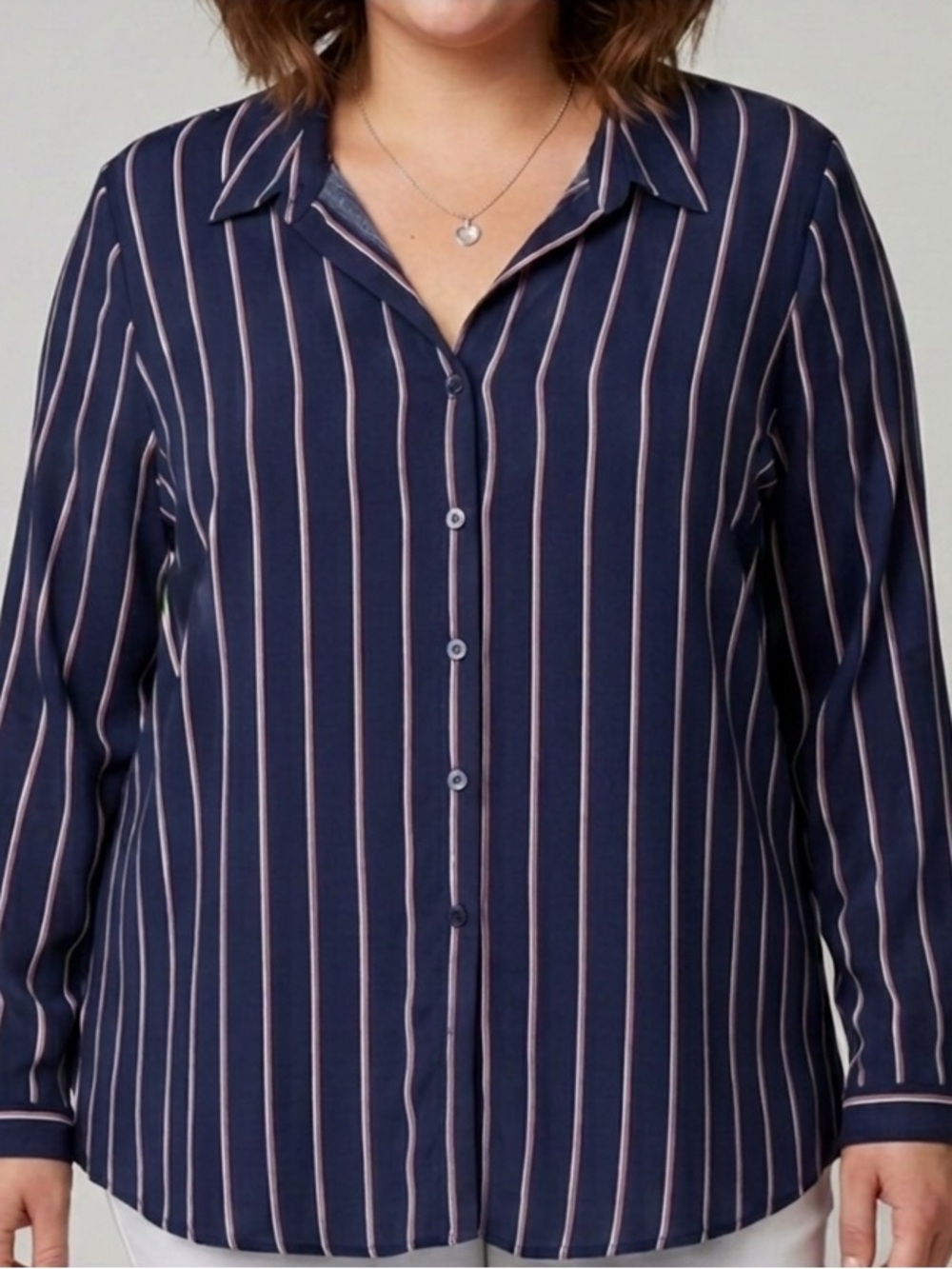 😍SHOW SPECIAL REITMANS Navy Blue White Red Striped Button Front Shirt XXL